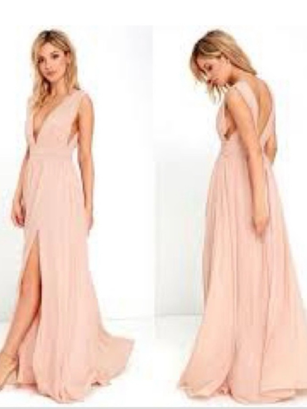 Lulu's Blush Pink Plunge Backless Maxi Dress